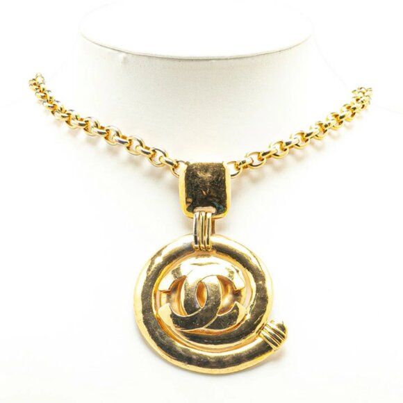 CHANEL CC Logo Swirl Necklace 27" Gold Tone 97P Auth - Picture 1 of 7